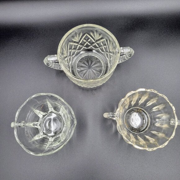Vintage Cream And Sugar Set With Extra Sugar Bowl Clear Glass Serving Kitchen Re - Picture 3 of 11